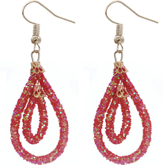 Red Sequin Confetti Double Teardrop Hoop Earrings