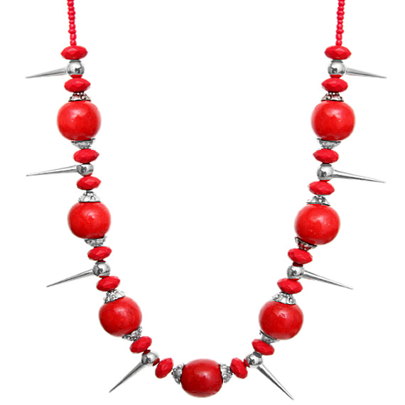 Red Wooden Sequin Spike Necklace Set