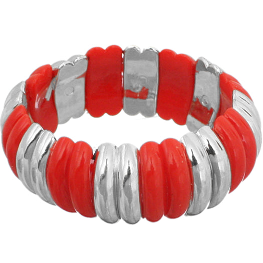 Red Silver Curve Stretch Bracelet