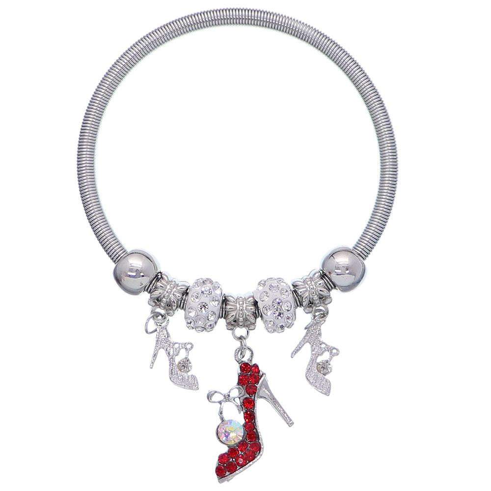 Red Fireball High Heel Shoe Charm Stretch Bracelet