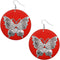 Red Silver Wooden Butterfly Dangle Earrings