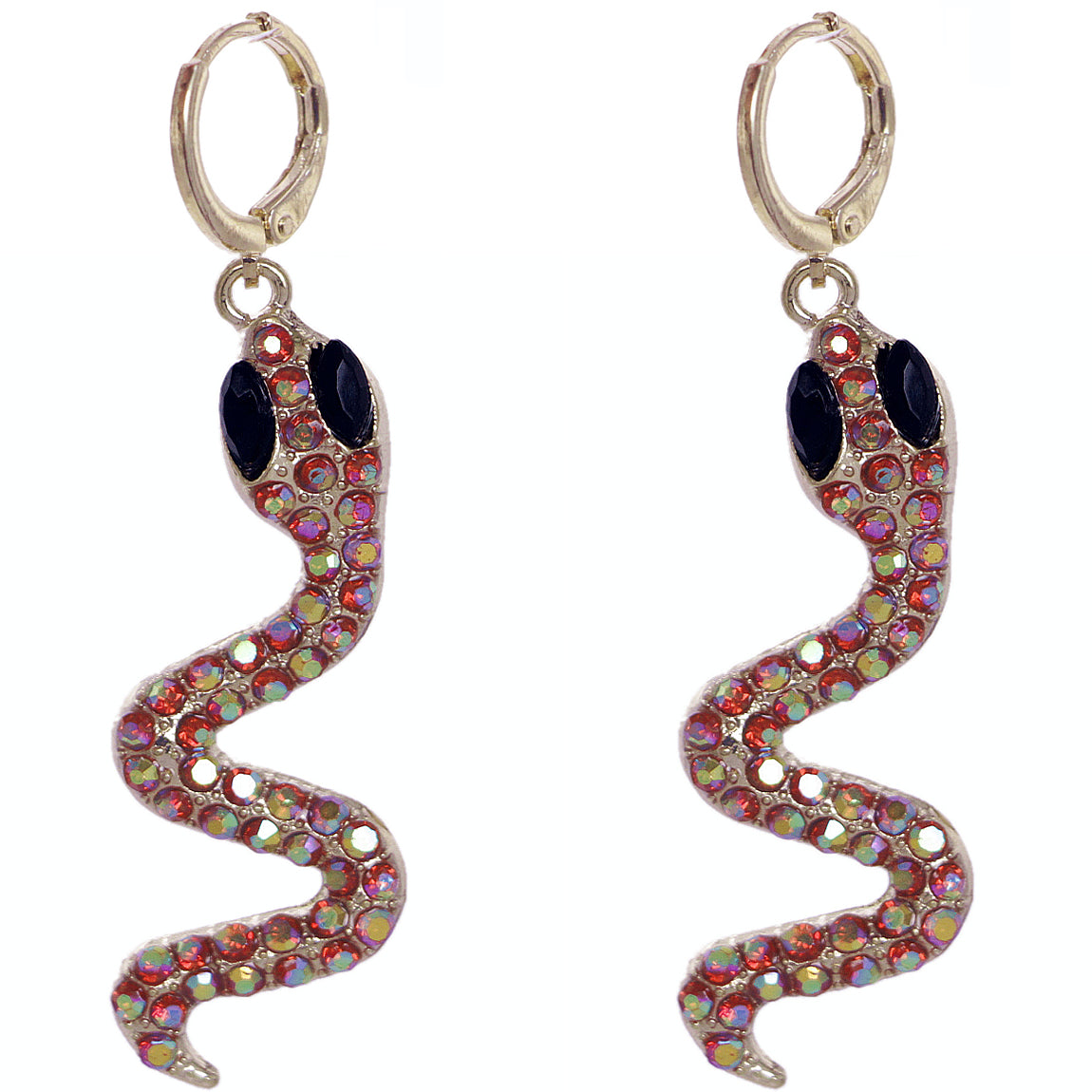 Red Iridescent Slither Snake Leverback Earrings