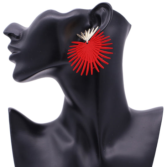 Red Spike Sunburst Push Back Earrings