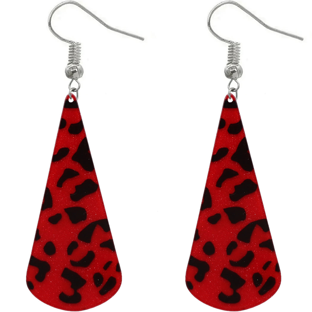 Red Leopard Print Long Teardrop Acrylic Earrings