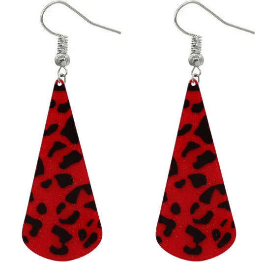 Red Leopard Print Long Teardrop Acrylic Earrings