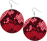 Red Spotted Wooden Round Earrings