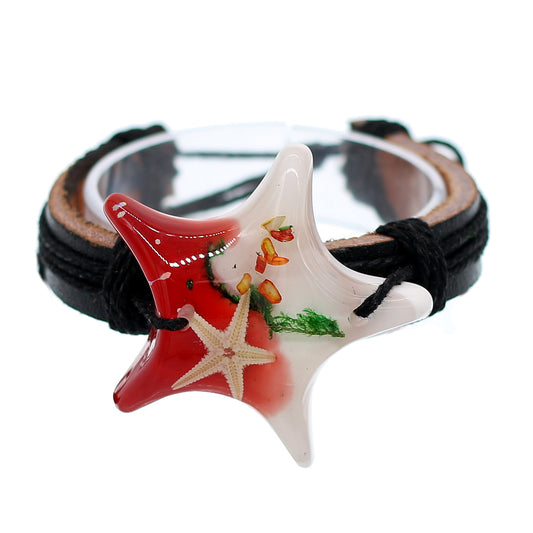 Red Starfish Faux Leather Adjustable Bracelet