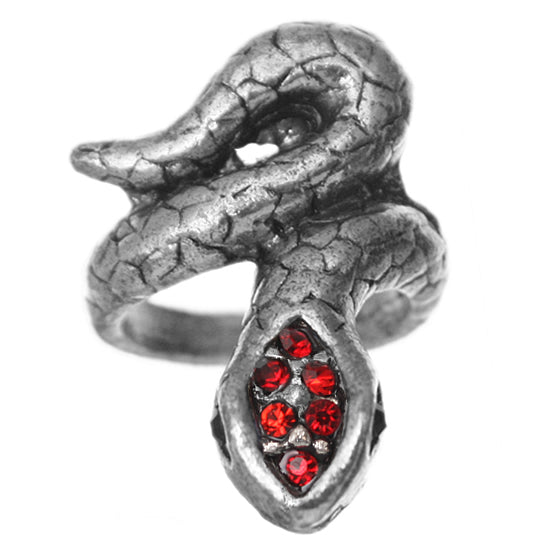 Red Rhinestone Swirl Snake Ring
