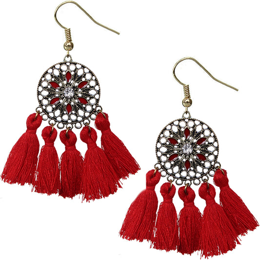 Red Tassel Fringe Drop Earrings