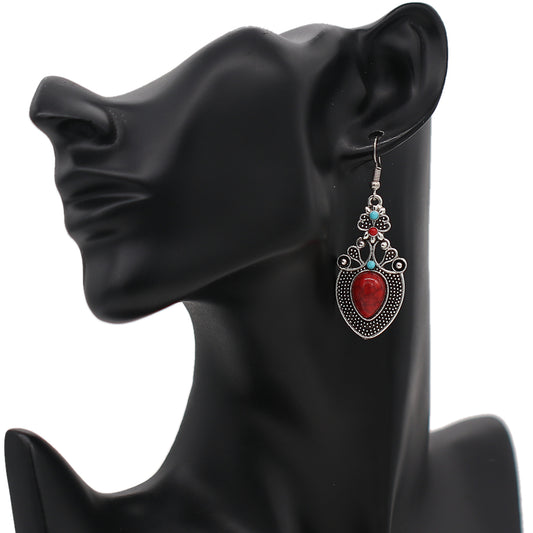 Red Western Style Beaded Mini Earrings