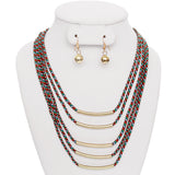Red Multicolor Layered Thread Necklace Set