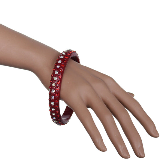 Red Triple Row Rhinestone Bangle Bracelet