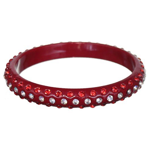 Red Triple Row Rhinestone Bangle Bracelet