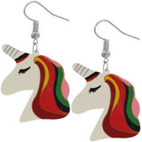 Red Unicorn Rainbow Hair Wooden Earrings