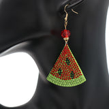 Red Green Watermelon Pave Rhinestone Felt Earrings