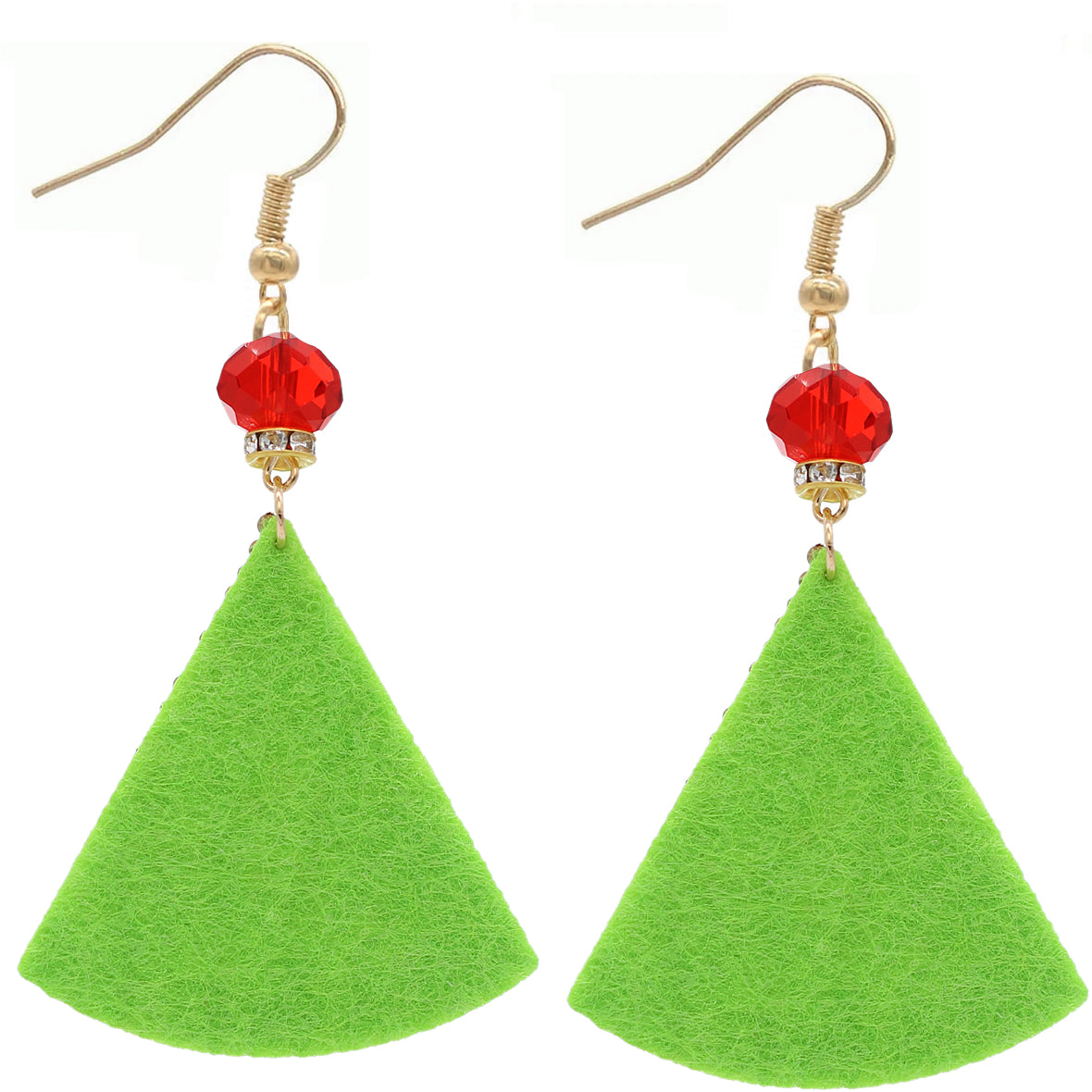 Red Green Watermelon Pave Rhinestone Felt Earrings