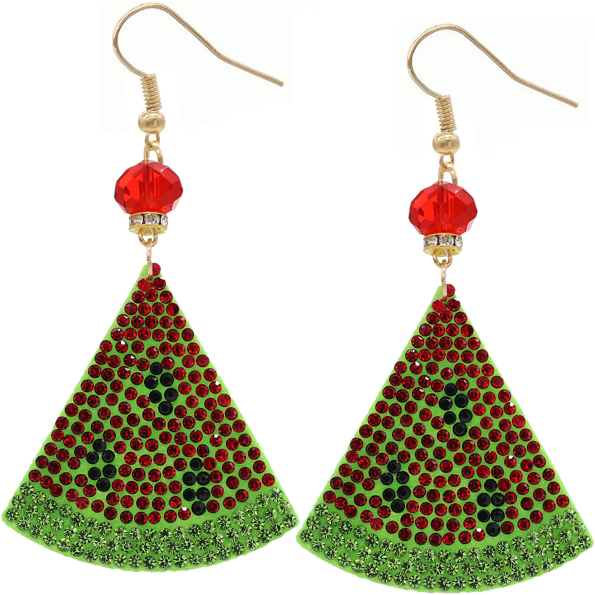 Red Green Watermelon Pave Rhinestone Felt Earrings