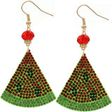 Red Green Watermelon Pave Rhinestone Felt Earrings