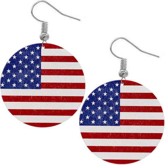 Red White Blue American Flag Wooden Earrings