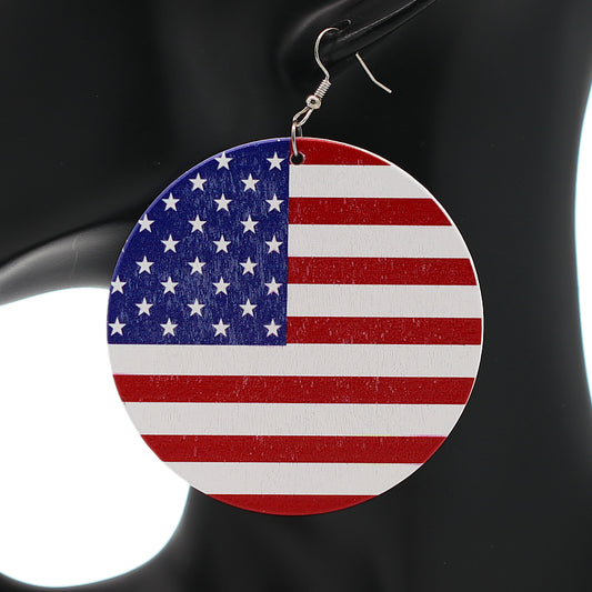 Red White Blue American Flag Wooden Earrings