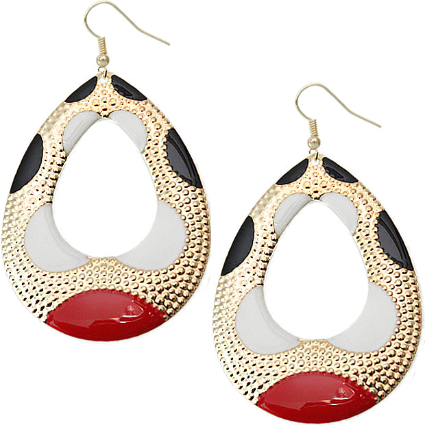 Red Black Color Block Teardrop Earrings