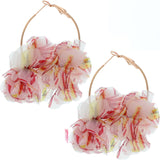 Red White Floral Tulle Mini Hoop Earrings