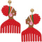 Red Wooden Afrocentric Afro Pick Earrings