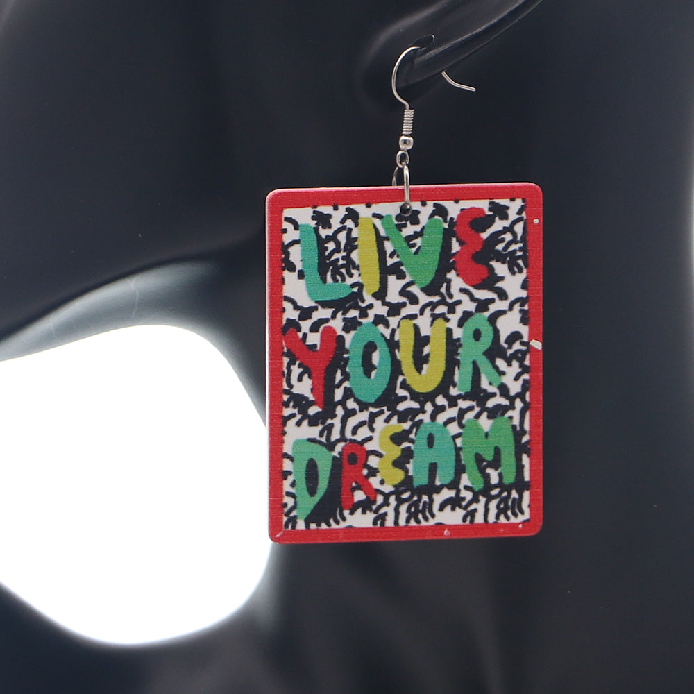 Red Live Your Dream Wooden Earrings