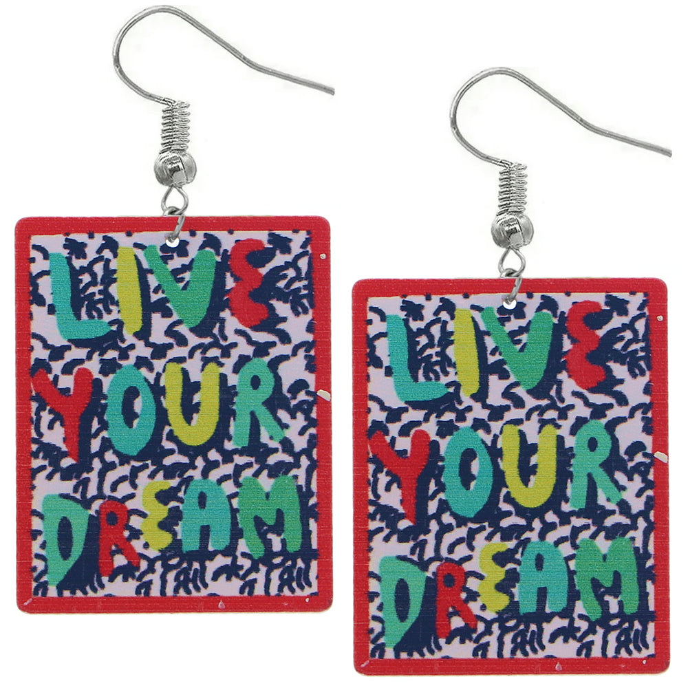 Red Live Your Dream Wooden Earrings