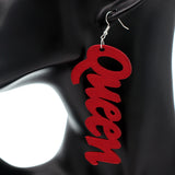 Red Queen Cursive Word Wooden Earrings