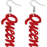 Red Queen Cursive Word Wooden Earrings