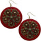Dark Red Wooden Round Antique Filigree Earrings