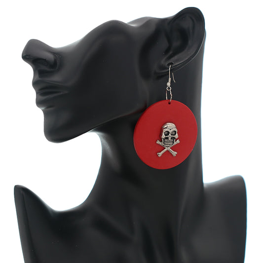 Red Skull Wooden Dangle Earrings