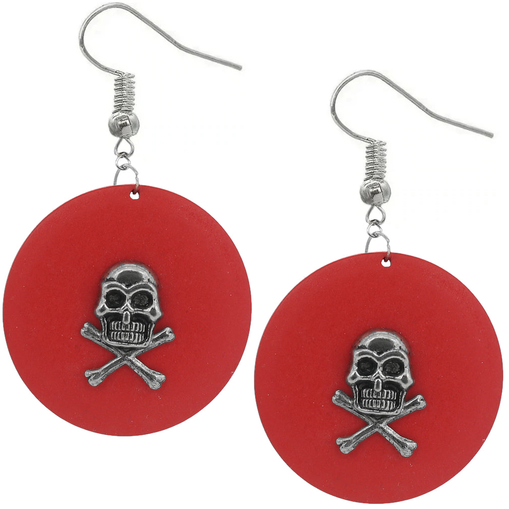 Red Skull Wooden Dangle Earrings