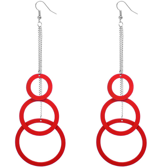 Red Drop Wood Earrings