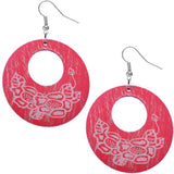 Red Wooden Open Circle Distressed Earrings