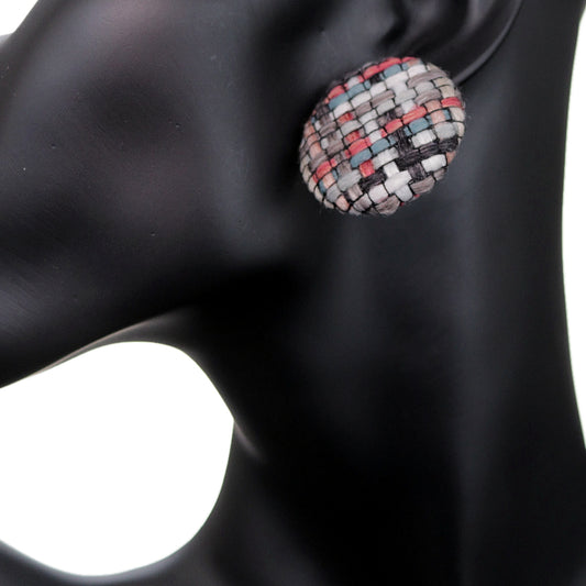 Red Woven Knit Stud Earrings