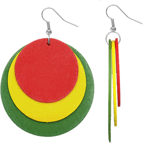 Red Green Layered Wooden Dangle Earrings