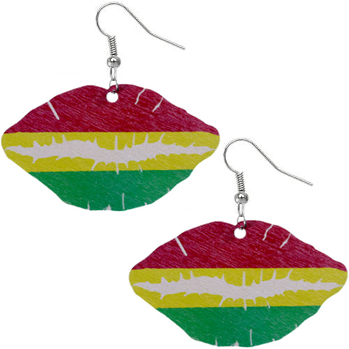 Red Yellow Wooden Kiss Me Earrings