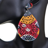 Red Yellow Multicolor Evil Eye Wooden Teardrop Earrings