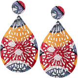 Red Yellow Multicolor Evil Eye Wooden Teardrop Earrings