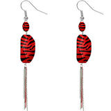 Red Zebra Stripe Drop Chain Earrings