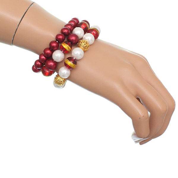 Red Faux Pearl Beaded Stretch Bracelets