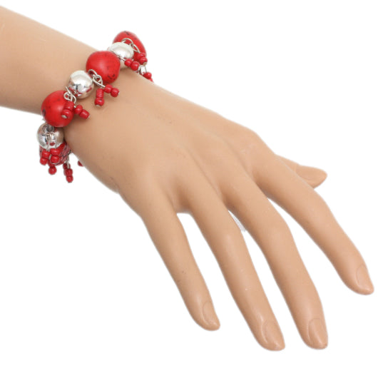 Red Beaded Faux Stone Stretch Bracelet