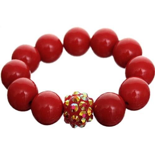 Red Large Fireball Beaded Stretch Bracelet