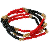 Red Black Beaded Stretch Bracelet