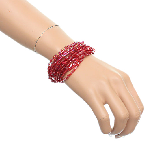 Red Iridescent Beaded Stretch Stacked  Bracelets