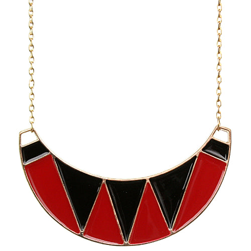 Red Crescent Triangle Chain Bib Necklace