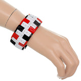 Red White Flat Gemstone Stretch Bracelet