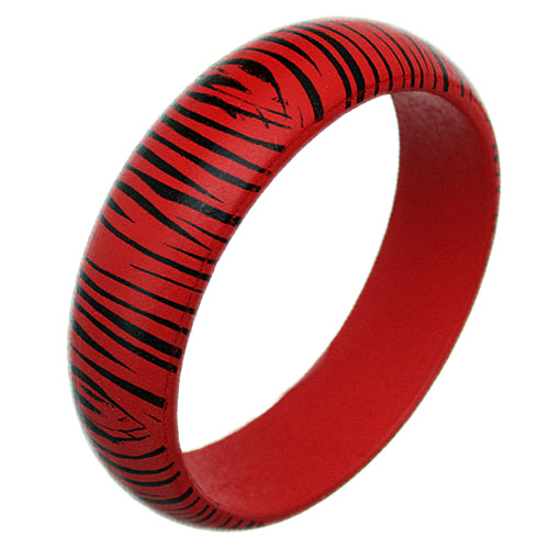 Red Wooden Zebra Print Bangle Bracelet